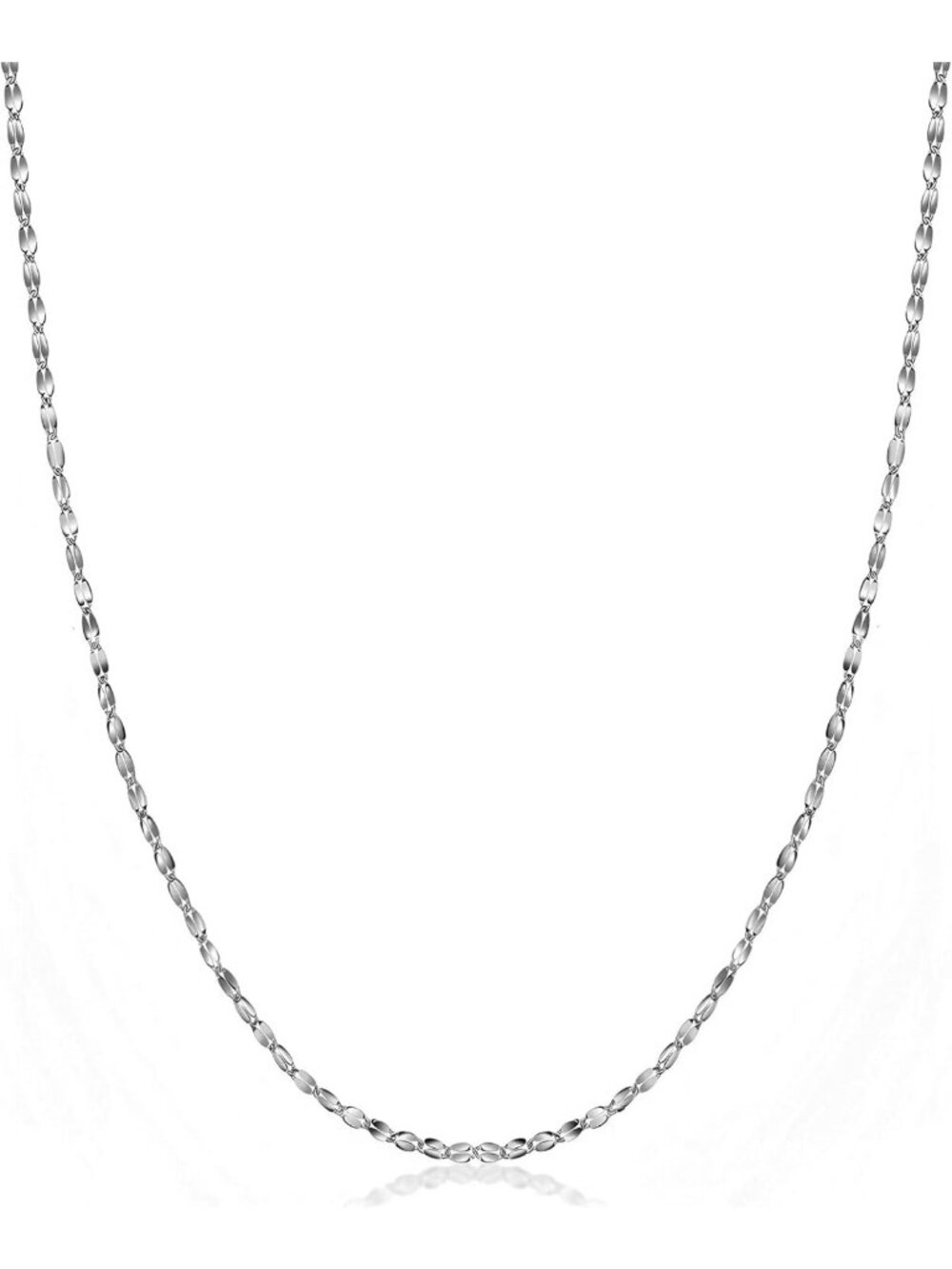 14K White Gold Diamond Cut Mirror Chain Necklace for Women, 2mm Lobster Clasp